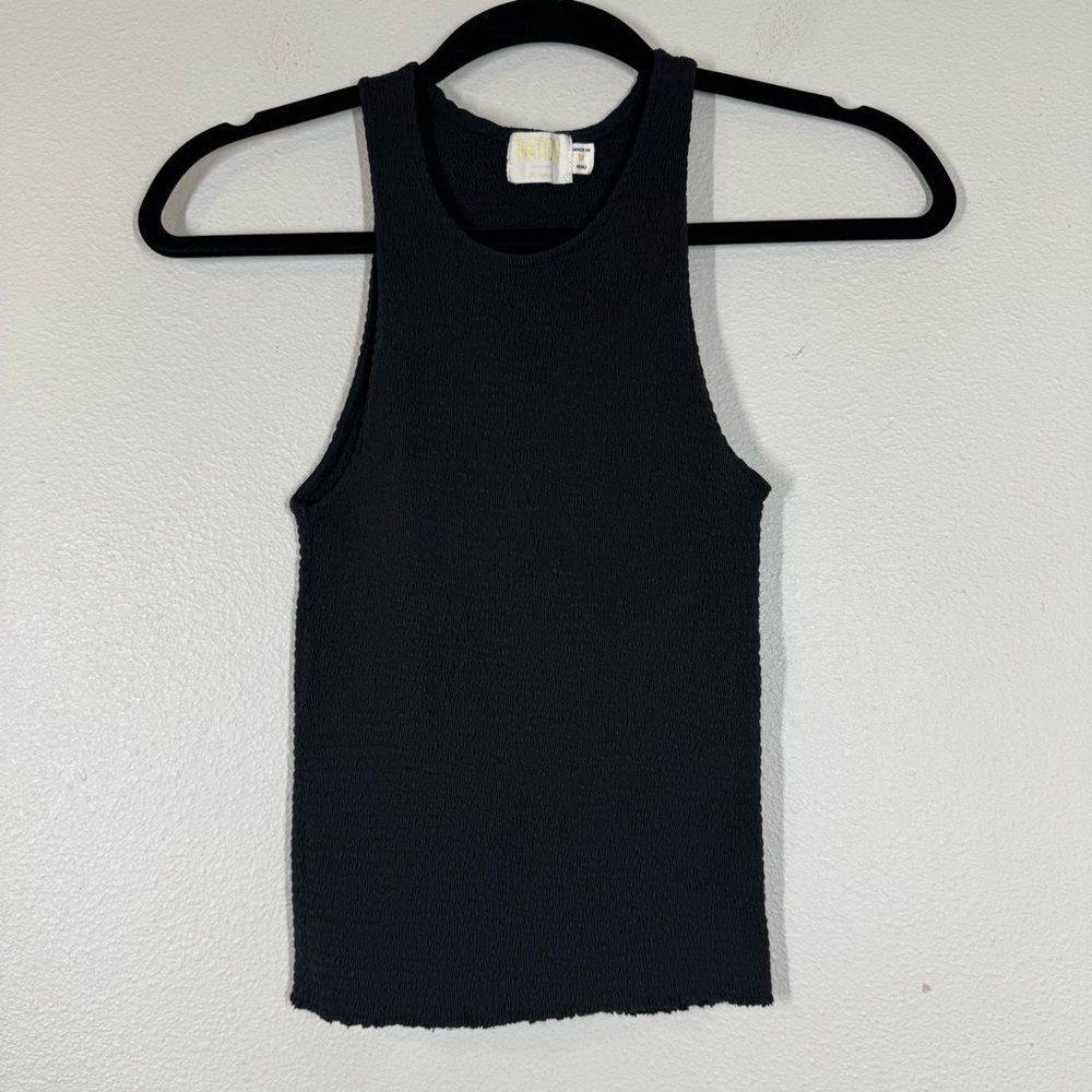Nation LTD Textured Knit Tank Top Black Cropped Fit Pima Cotton Stretch Medium